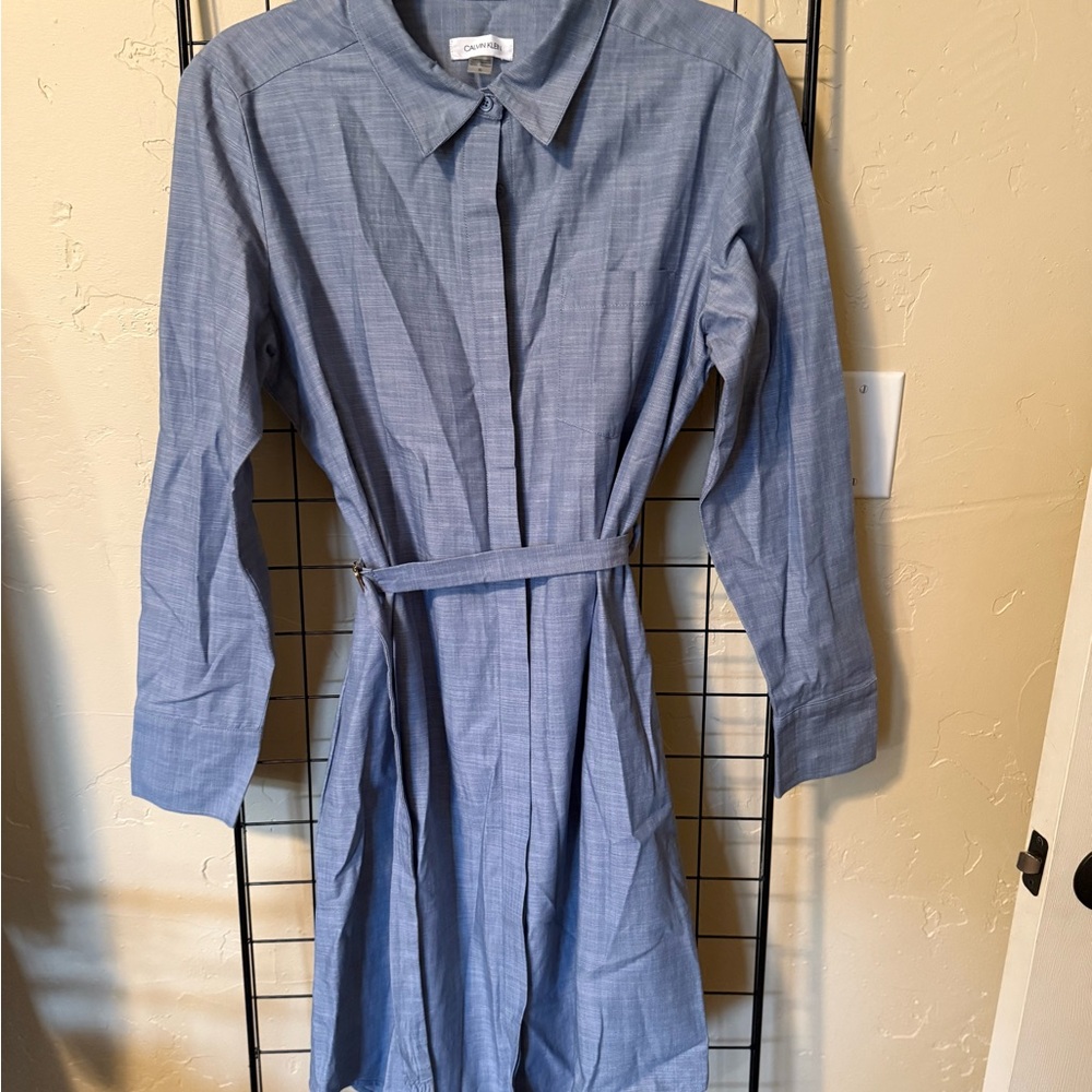Calvin Klein Chambray Blue Long Sleeve Dress
